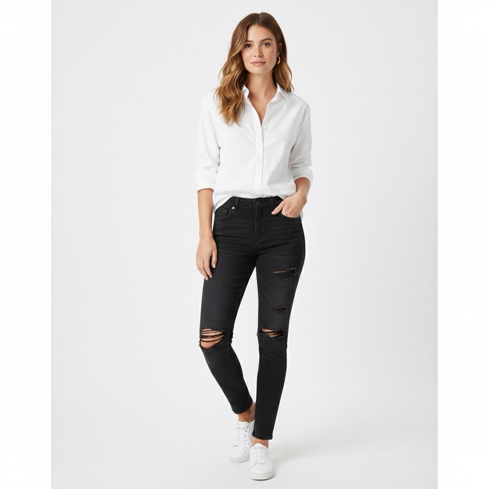 Nordstrom bp Black Ripped Jeans Skinny Low Rise Punk XS 26 Ankle Distressed